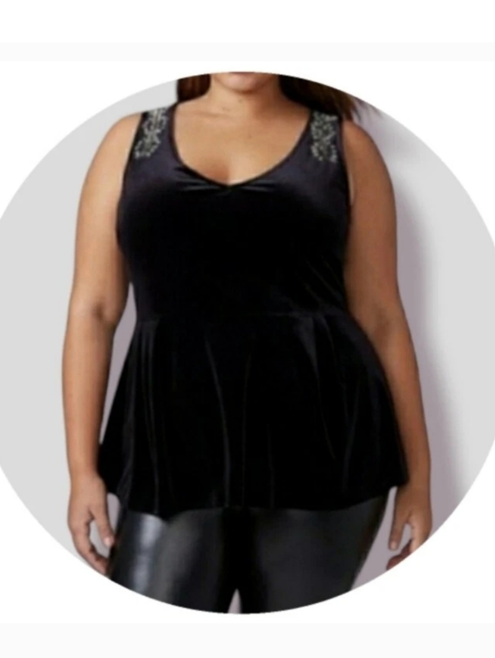 NWT Lane Bryant 14/16 Black Velvet Peplum Top Beaded Sexy AX-1925